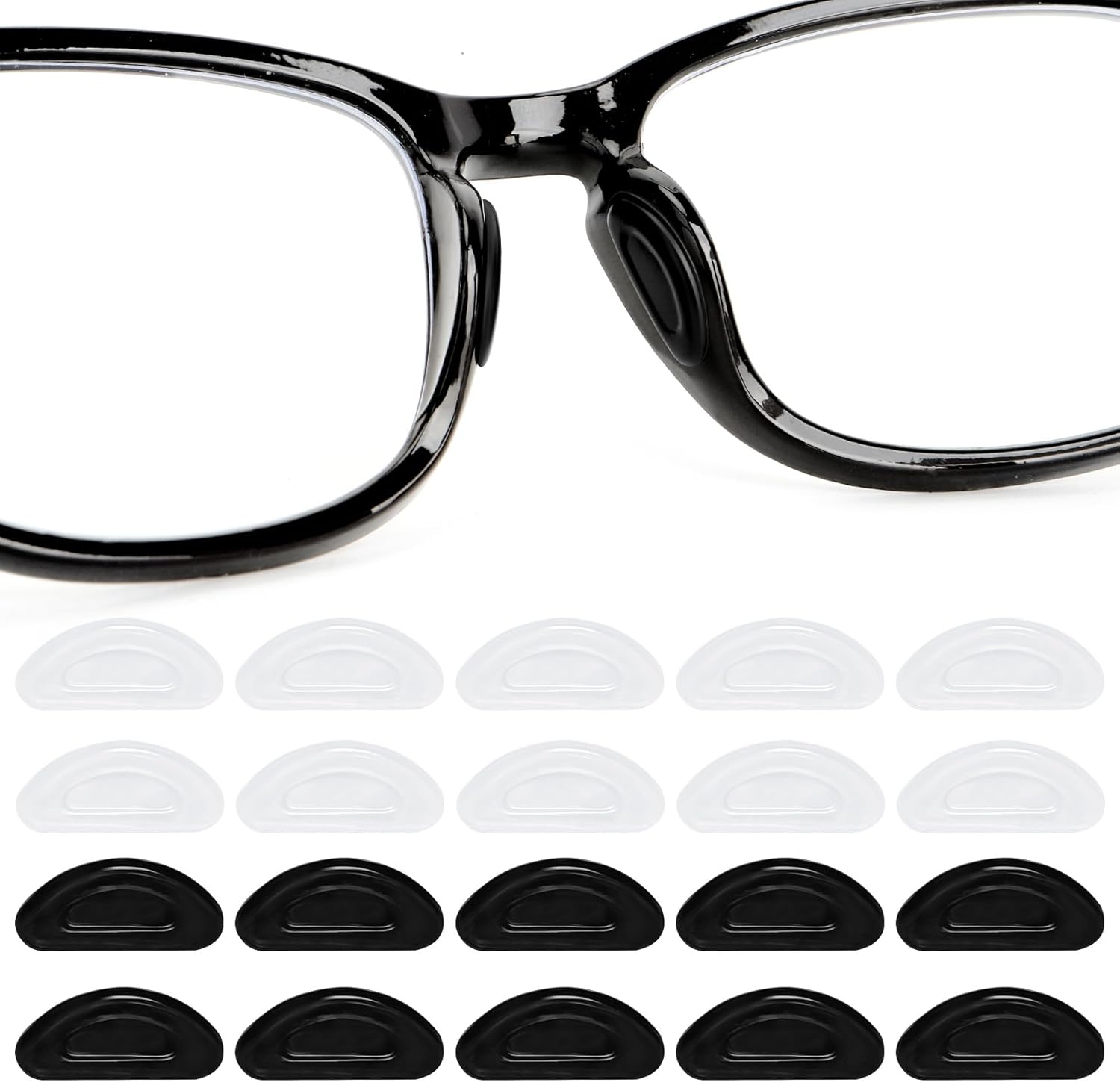 Eyeglass Nose Pads, Anti-Slip Silicone Nose Pad for Glasses, Non Slip Soft Adhesive Sunglass Replacement Sticky Nosepads Cushion for Plastic Frames Eyeglasses Glasses Sunglass 1 mm (5-Black & 5-Clear)