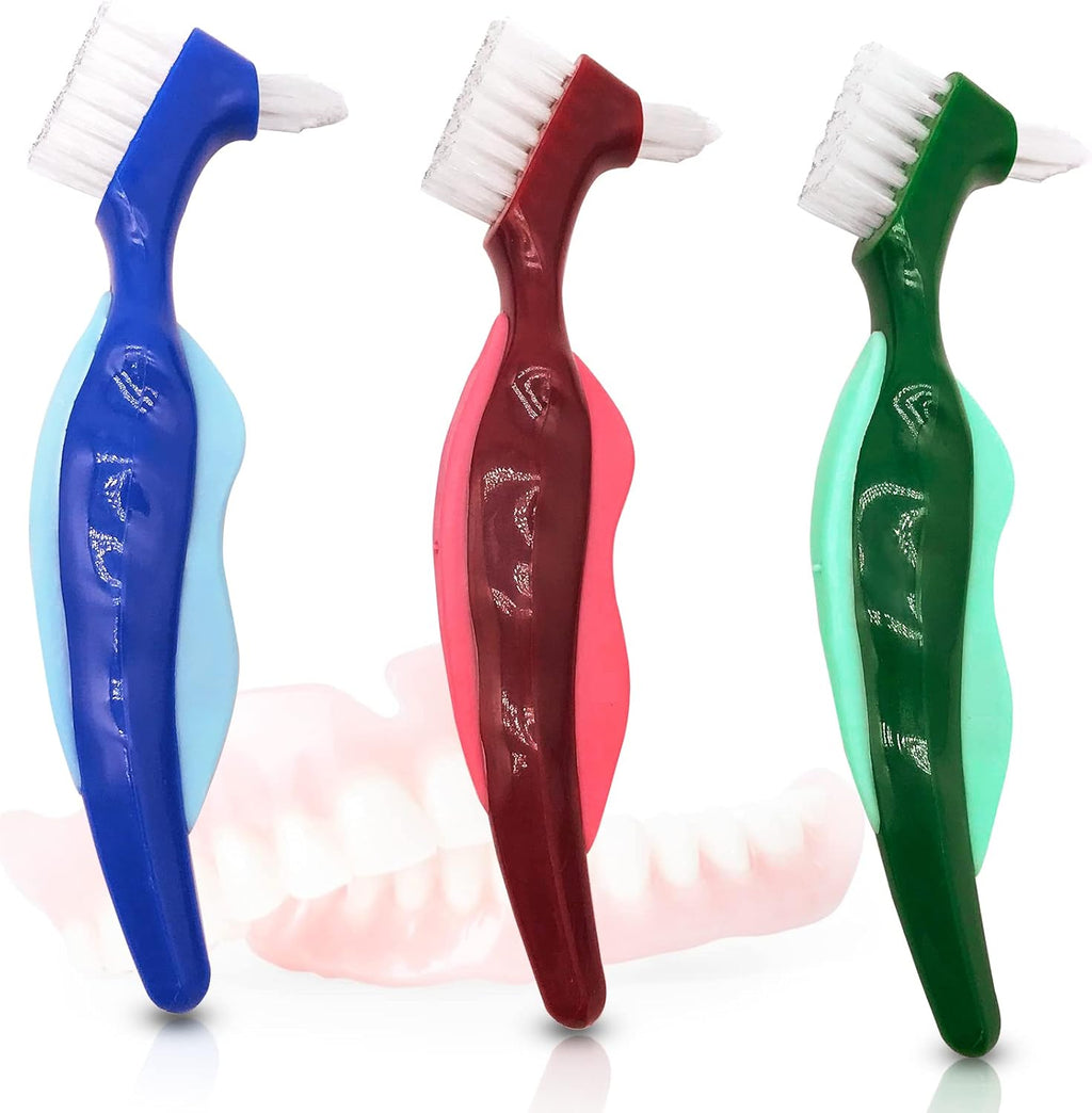 Premium Hard Denture Brush, Multi-Layered Bristles & Portable Double Sided Toothbrush for Denture Care (Pack of 3)