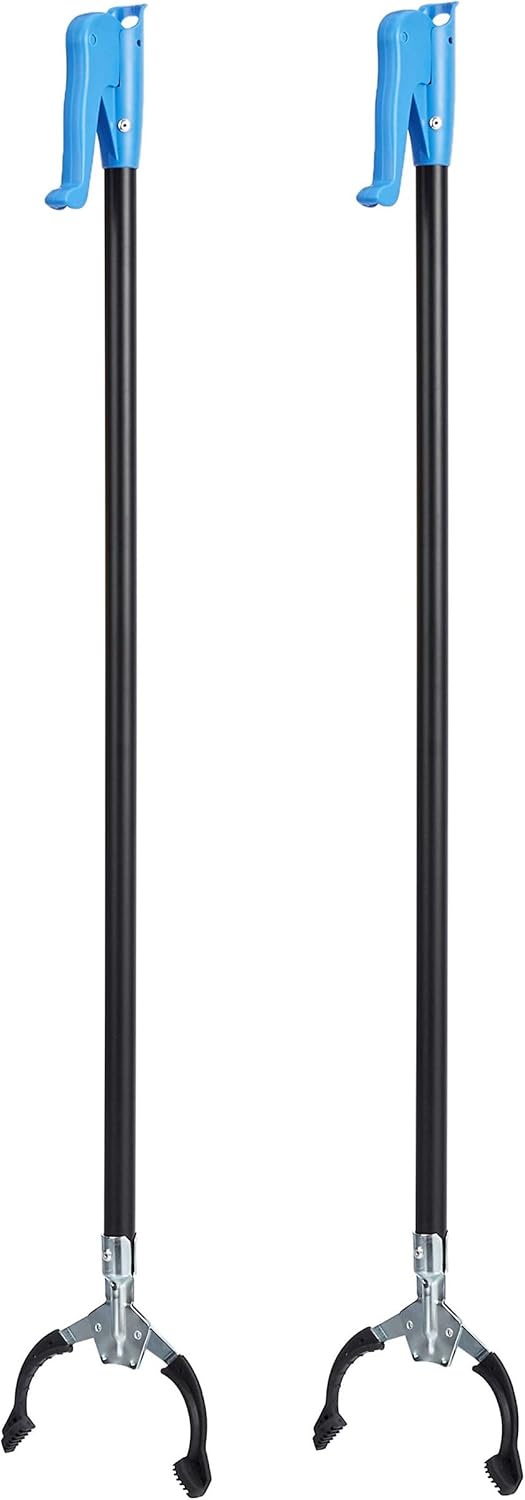 Amazon Basics Reacher Grabber Tool for Hard-to-Reach Areas, Sturdy Metal Trash Picker, Indoor & Outdoor Lightweight Pickup Tool, 38", 2-Pack