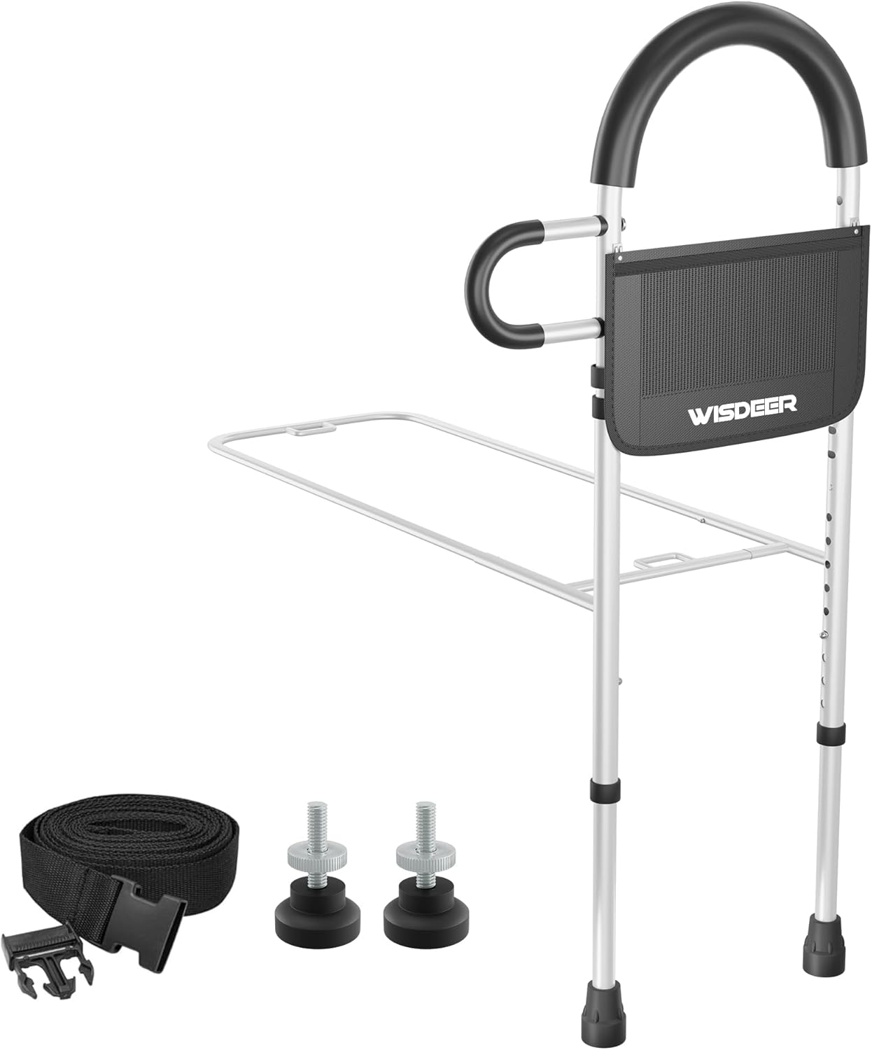 Bed Rails for Elderly Adults Safety: Side Assist Grab Bar Handrails for Seniors with Dual Handle Rails & Storage Bag - Adjustable Bed Cane Portable Bedside Railing - Fits Twin Full Queen King White