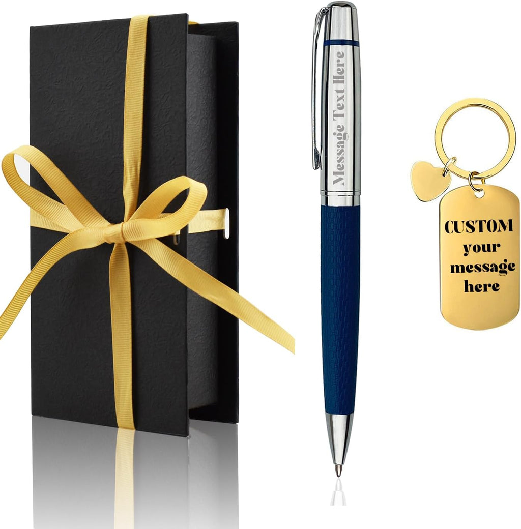 Yastar Custom Gift Ballpoint Pen with Custom Keychain - Gift Box Luxury Pen with PU Leather, Engraving your Message, Name. Gift Set for Men & Women