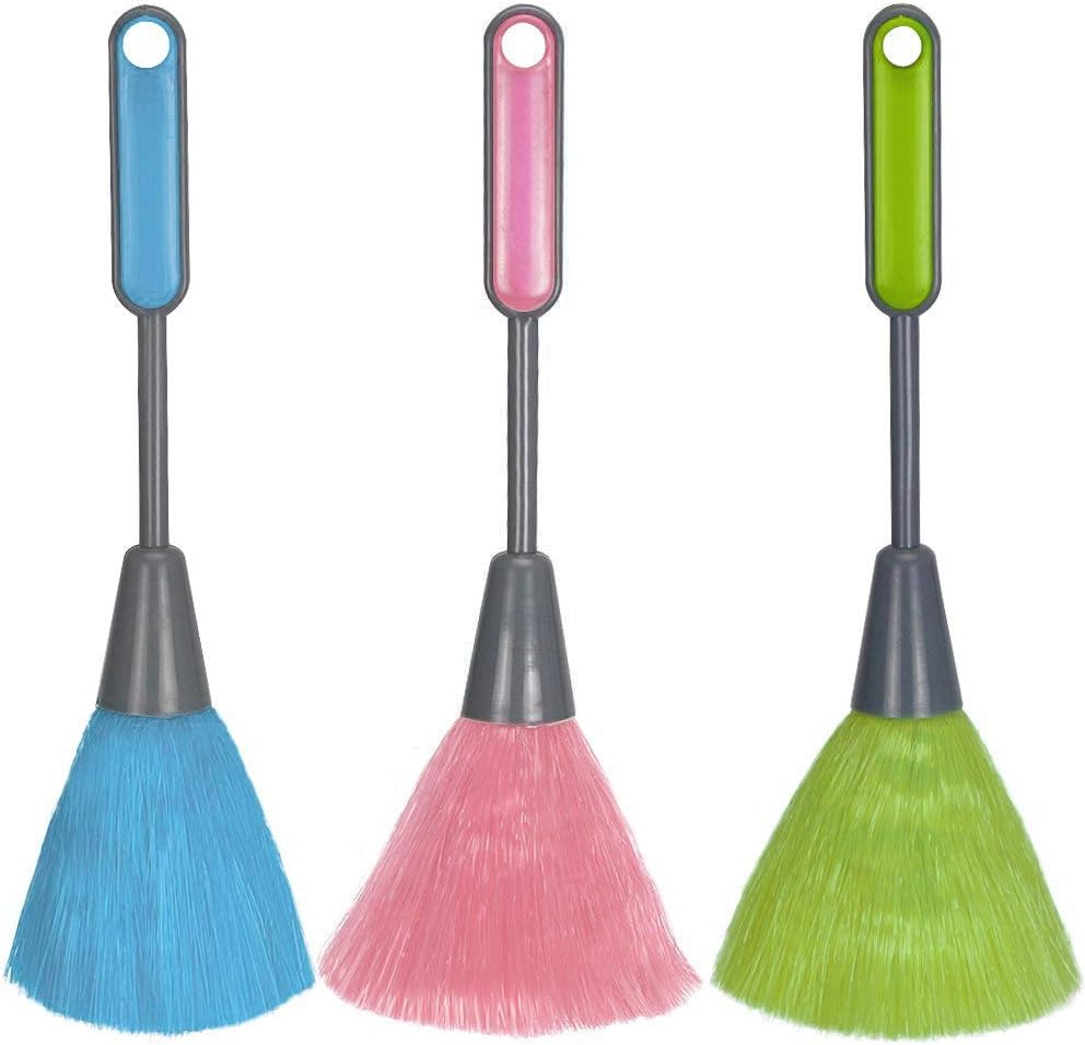 WOVTE 3 Pack Fluffy Microfiber Delicate Kitchen Duster Laptop Keyboard Brush Computer Screen Cleaner Tool Mini Dusting Wand (Blue, Green, Pink)