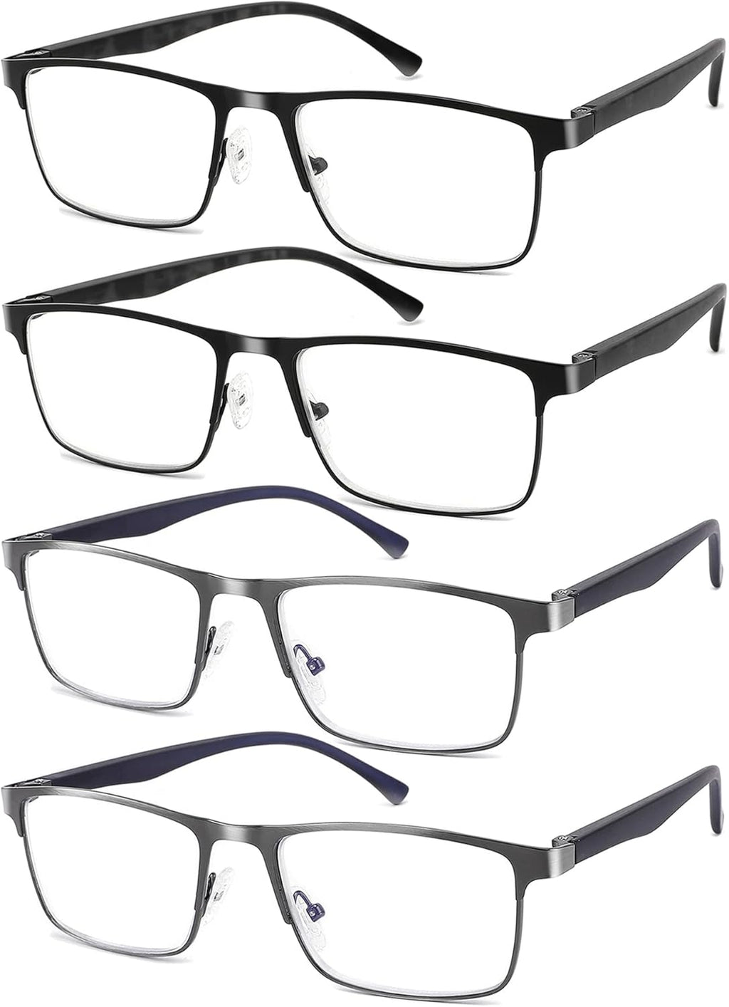 4-Pack Mens Reading Glasses Blue Light Blocking,Spring Hinge Stylish Metal Full Frame Readers for Men Anti Glare Filter Eyeglasses +1.75