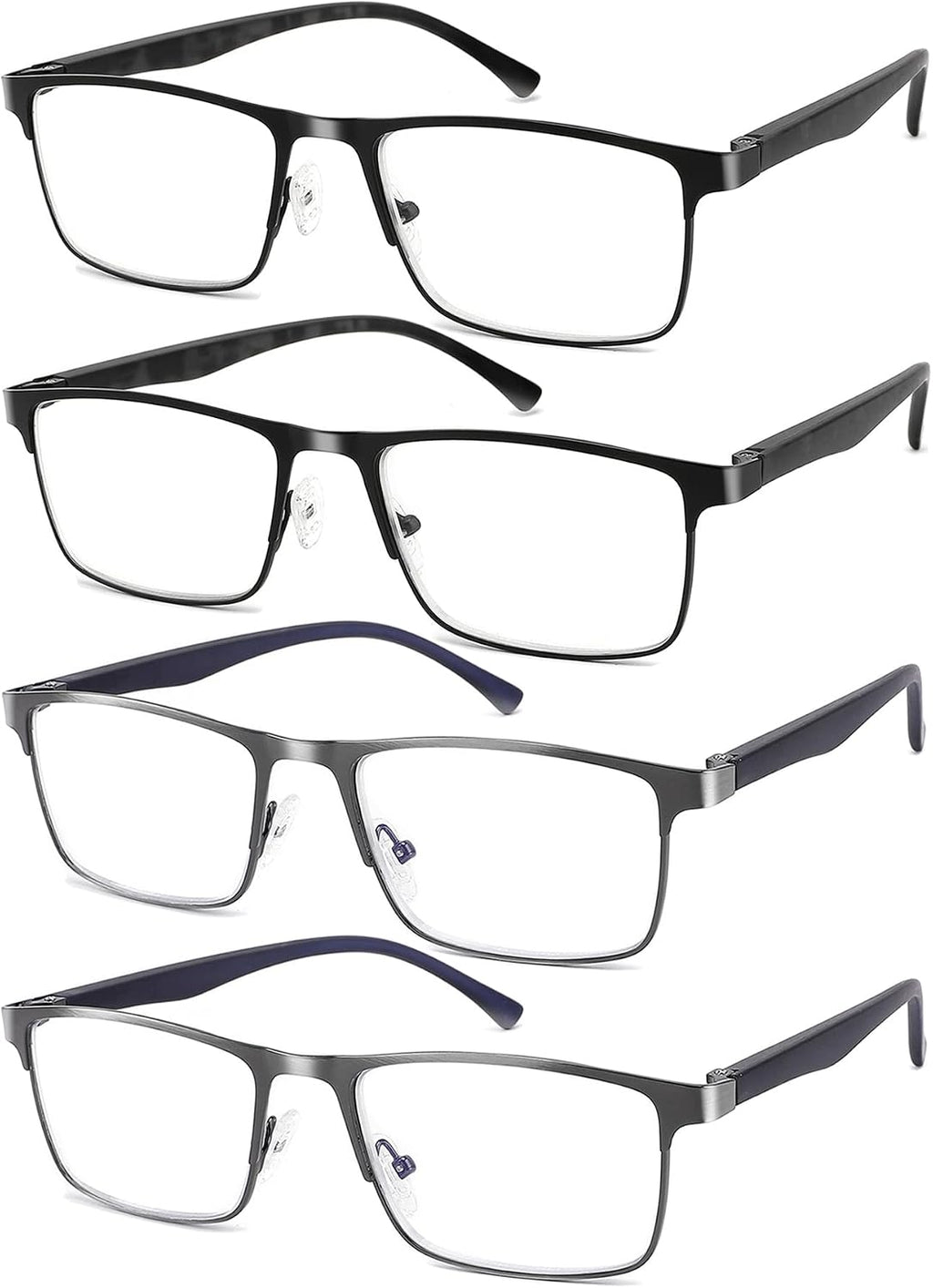 4-Pack Mens Reading Glasses Blue Light Blocking,Spring Hinge Stylish Metal Full Frame Readers for Men Anti Glare Filter Eyeglasses +2.0