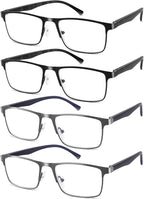 4-Pack Mens Reading Glasses Blue Light Blocking,Spring Hinge Stylish Metal Full Frame Readers for Men Anti Glare Filter Eyeglasses +2.0