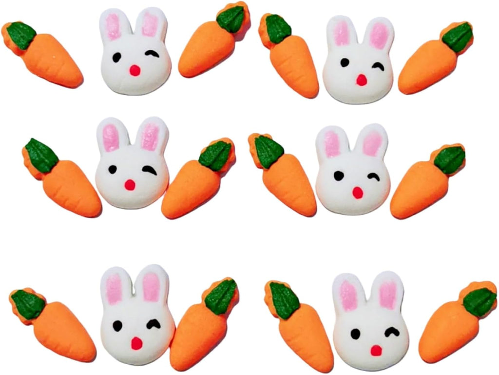 HeDeon&Rles 6 Pcs Edible Rabbit & 12Pcs Edible Carrot for Easter Cake Decoration Candy Sprinkle Cupcake Cokkie Icing Topper Easter Supplies
