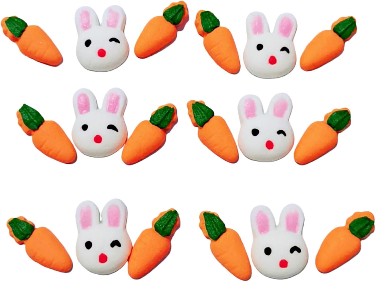 HeDeon&Rles 6 Pcs Edible Rabbit & 12Pcs Edible Carrot for Easter Cake Decoration Candy Sprinkle Cupcake Cokkie Icing Topper Easter Supplies
