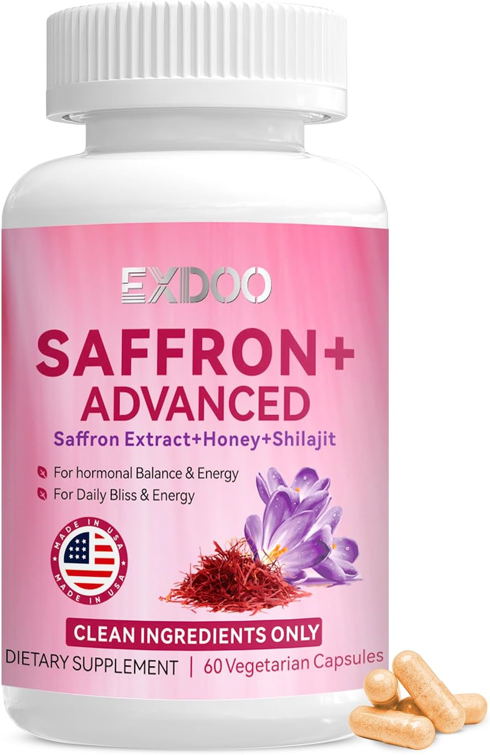 Saffron Supplements | Pure Saffron Extract Capsules for Women & Men | Supports Mood Balance, Focus & Mental Clarity | Non-GMO & Gluten-Free | 60 Capsules