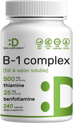 DEAL SUPPLEMENT Vitamin B1 500mg with Benfotiamine, 240 Capsules – 2 in 1 Enhanced Formula – Fat & Water Soluble Thiamine B1 Supplement – Third Party Tested, Non-GMO, No Gluten