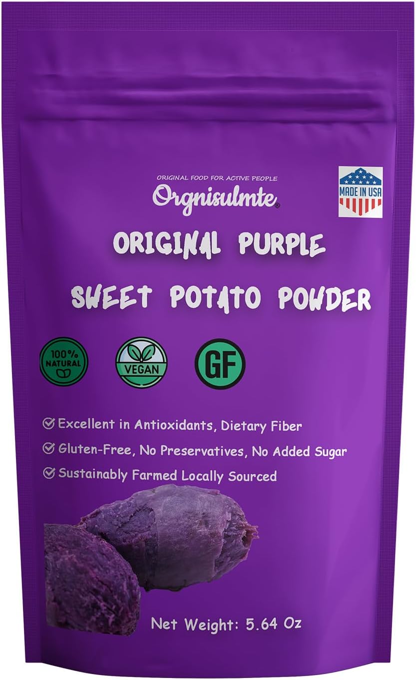 Orgnisulmte Original Purple Sweet Potato Powder 100% Pure Natural Premium Purple Yam Powder for Food Coloring No GMO Vegan Friendly 5.64Oz(160g)
