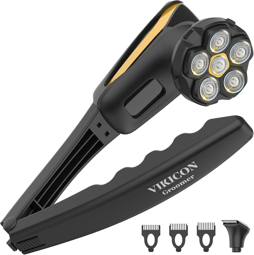 Electric Back Shaver for Men - Long Foldable Handle Back Razor with 6D No-Scratch Shaving - Self-Service Waterproof Grooming Kit for Body, Beard &Head Hair Removal, Gifts for Him (Matte Black)