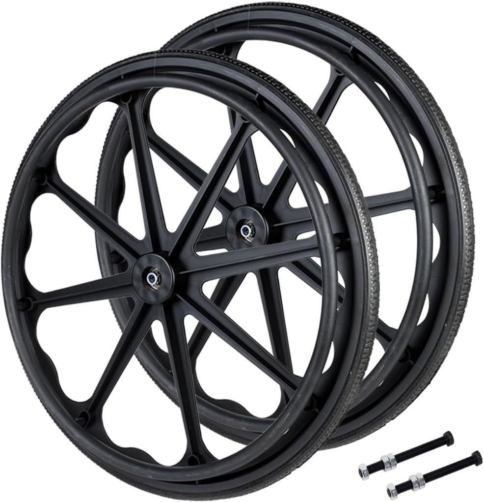 24 Inch Rear Wheels for Manual Wheelchair Replacement Wheel, 24 x 13/8 Solid Non-Inflatable Anti-Slip Tire, Integrally Formed Wheel, with 1/2" Bearing (1 Set of 2)