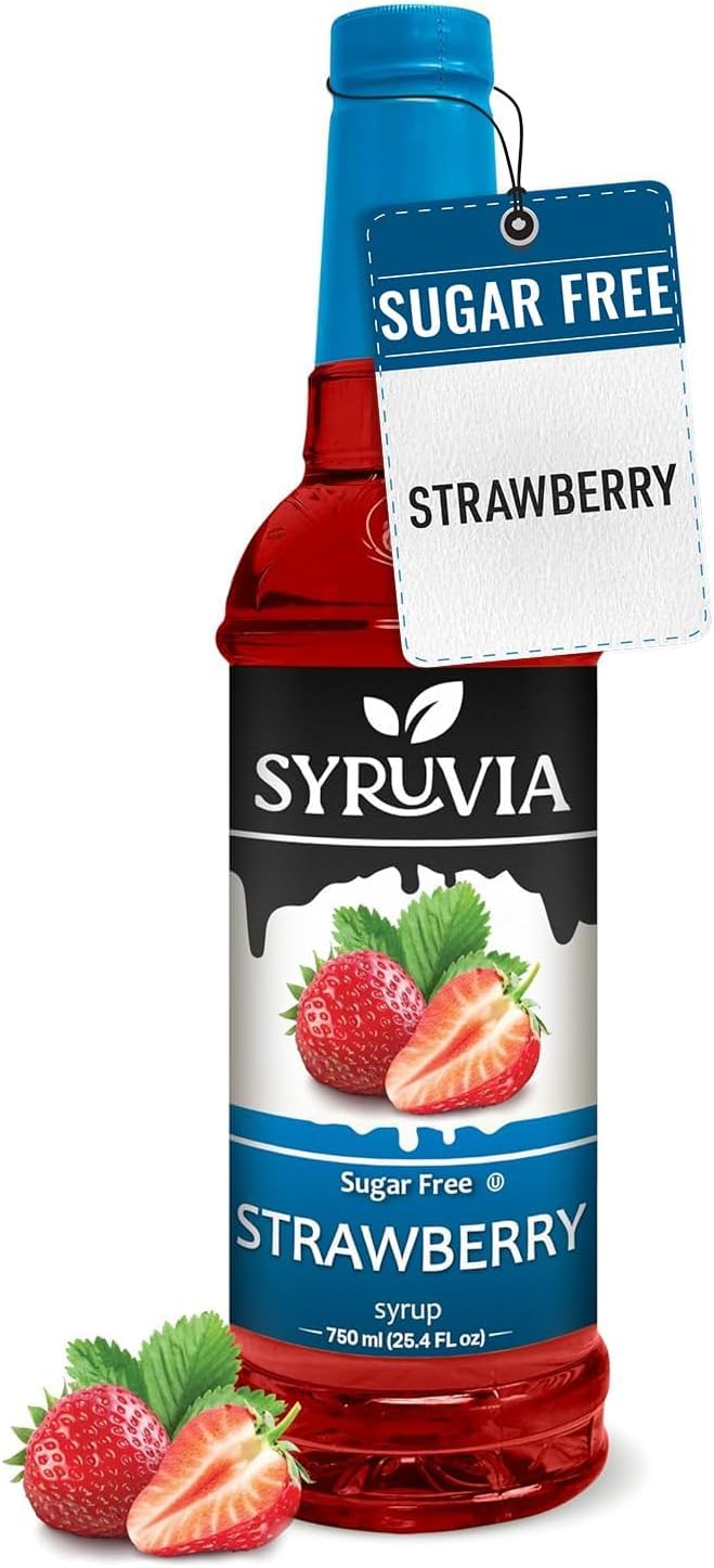 Syruvia Sugar-Free Strawberry Syrup, Flavored Syrup for Drinks, Cocktails, Lemonades, Iced Teas, and Desserts – 25.4 fl oz