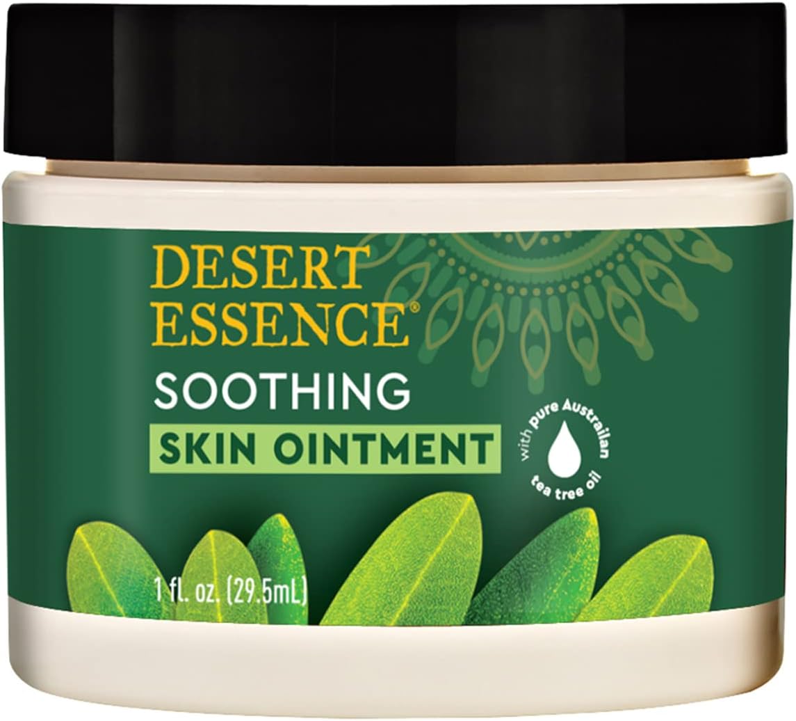 Desert Essence TEA TREE OIL SKIN OINTMENT – Itch Relief, Rash Cream for Razor Burn - Soothing Balm with Lavender & Jojoba - Gluten & Cruelty-Free - 1 oz