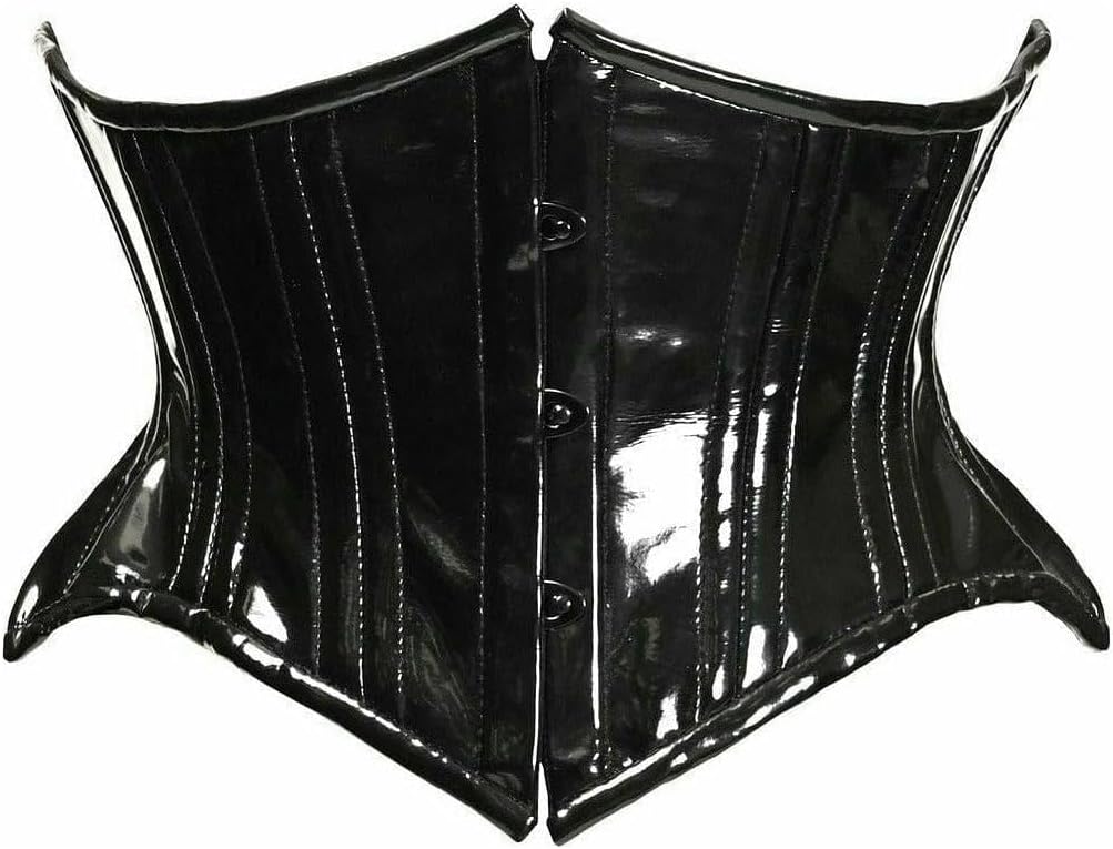 Daisy corsets womens Top Drawer Black Patent Pvc Vinyl Double Steel Boned Curvy Cut Waist Cincher