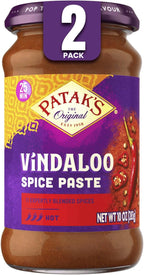 Patak's Vindaloo Spice Paste, Hot Indian Curry with 11 Expertly Blended Spices, Gluten-Free & Vegan, Flavorful Base for Chicken, Seafood, Vegetables & More, 10 oz Jar, 2-Pack