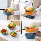 Kitchen Draining Basket Set 6Pcs Double-Layer Fruit Washing Basin and Vegetable Holder Stackable Colanders over Sink Drainer 10.23X9.44X3.93In