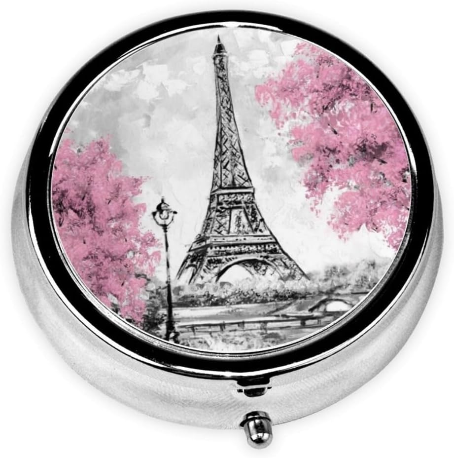 Pill Organizer 3 Compartment Paris Souvenirs Mini Metal Pill Holder, Travel Portable Small Pill Case Pocket for Man Woman - A-Eiffel Tower