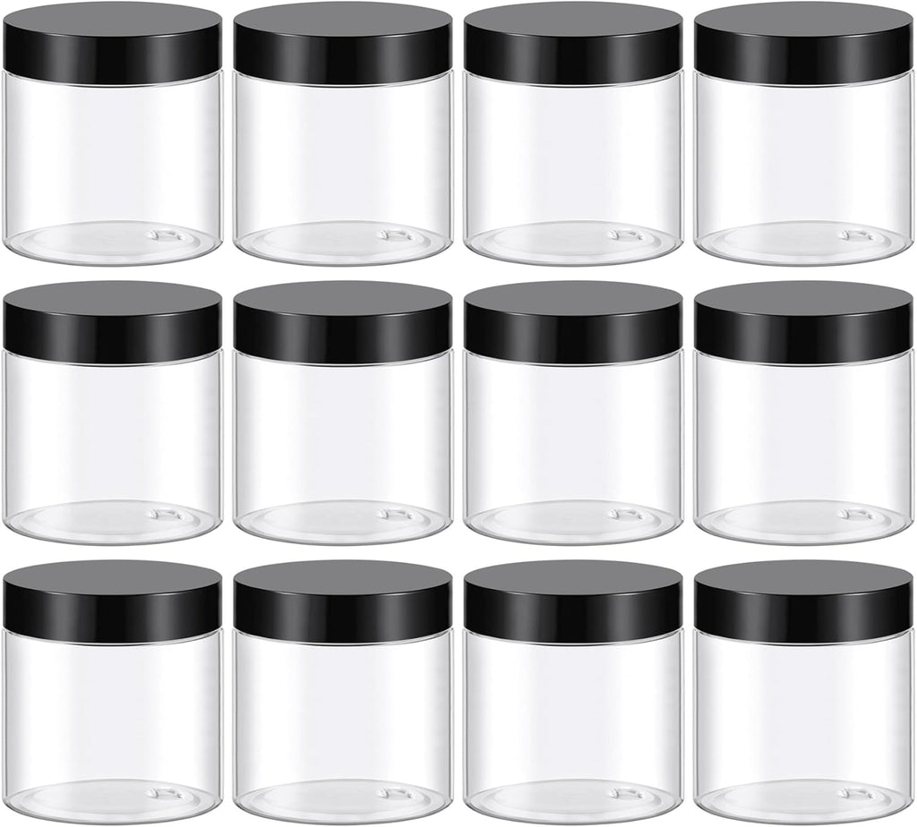 TUZAZO 4 Oz Plastic Container Jars with Lids BPA Free, Empty Round Clear Cosmetic Containers Plastic Slime Jars for Lotion, Cream, Ointments, Body Butter, Makeup, Travel Storage (12 Pack)
