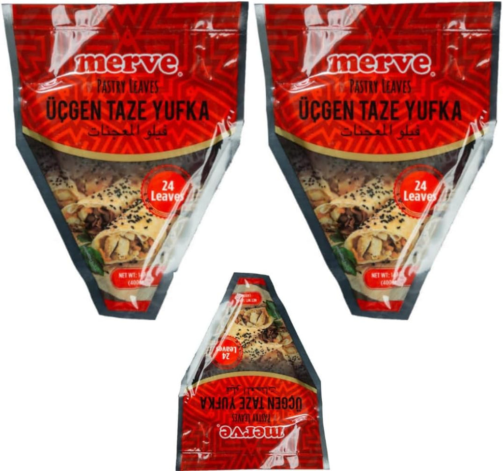 Merve Triangle Pastry Leaves phyllo dough pastry 24 pieces 400 Gram (14.1oz) x 3 Packs