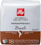 illy Coffee, Arabica Selection Brasile Espresso Capsules, Single Origin, Intense Flavor with Notes of Caramel, For Brewing with iperEspresso Capsule Machines, 18 Count (Pack of 1)