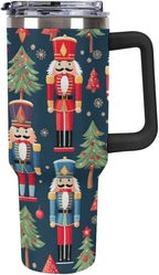 40oz Insulated Stainless Steel Tumbler with Handle, Christmas Nutcracker Tree Leakproof Water Bottles Travel Mug with Lid And Straw for Water, Iced Tea Or Coffee for Most Car Cup Holder