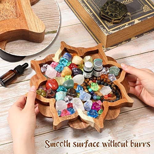 Vesici Lotus Crystal Tray for Stones Crystals and Healing Stones Flower Wooden Crystal Storage Holder Tray Lotus Shape Decorative Jewelry Display Trays Organizer Bowl Decor(Elegant)