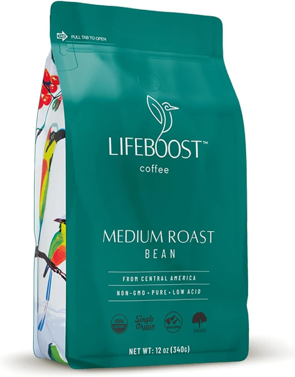 Lifeboost Organic Coffee Beans Medium Roast - Low Acid Single Origin Non-GMO Organic Whole Bean Coffee - Third Party Tested For Mycotoxins & Pesticides - 12 Ounces