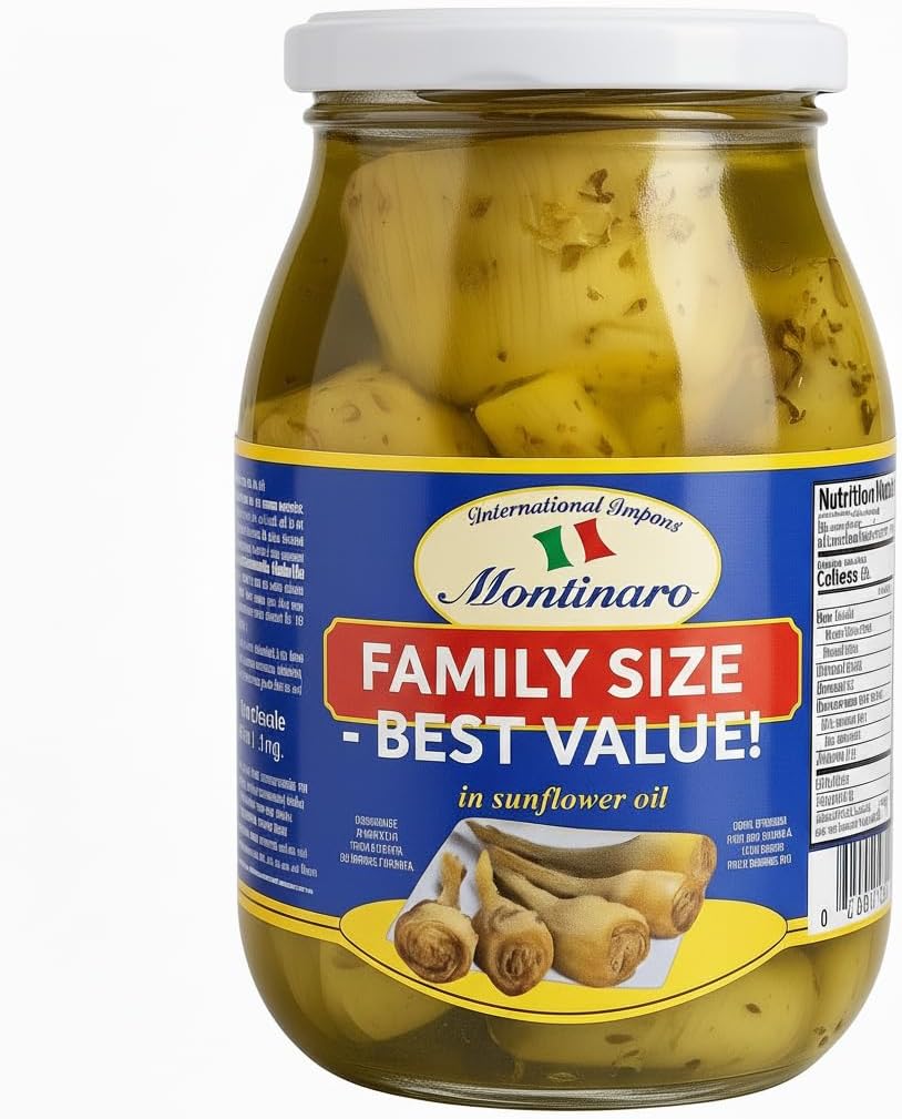 Montinaro Italian Artichoke Hearts with Stems – Roman Style – Marinated in Olive Oil – Ready to Serve – Gourmet Antipasto Jar – 2.2 lb (1kg) – Imported from Italy
