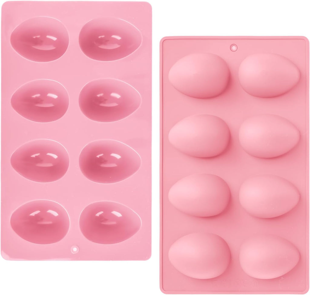 2Pcs 8-Cavity Silicone Easter Egg Molds, Egg Shaped Cake Pop Mold, Baking Supplies for Making Chocolate Jello Candy (Pink)