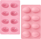 2Pcs 8-Cavity Silicone Easter Egg Molds, Egg Shaped Cake Pop Mold, Baking Supplies for Making Chocolate Jello Candy (Pink)