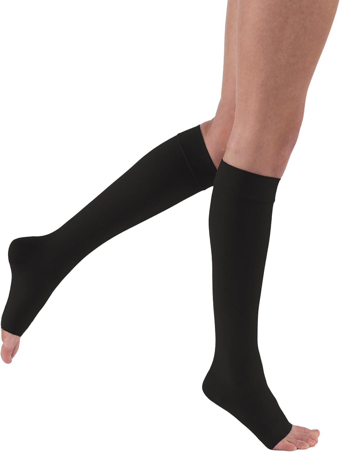 JOBST Relief Knee High Graduated Compression Socks, 15-20 mmHg - Comfortable Unisex Design - Open Toe, Black, X-Large Full Calf