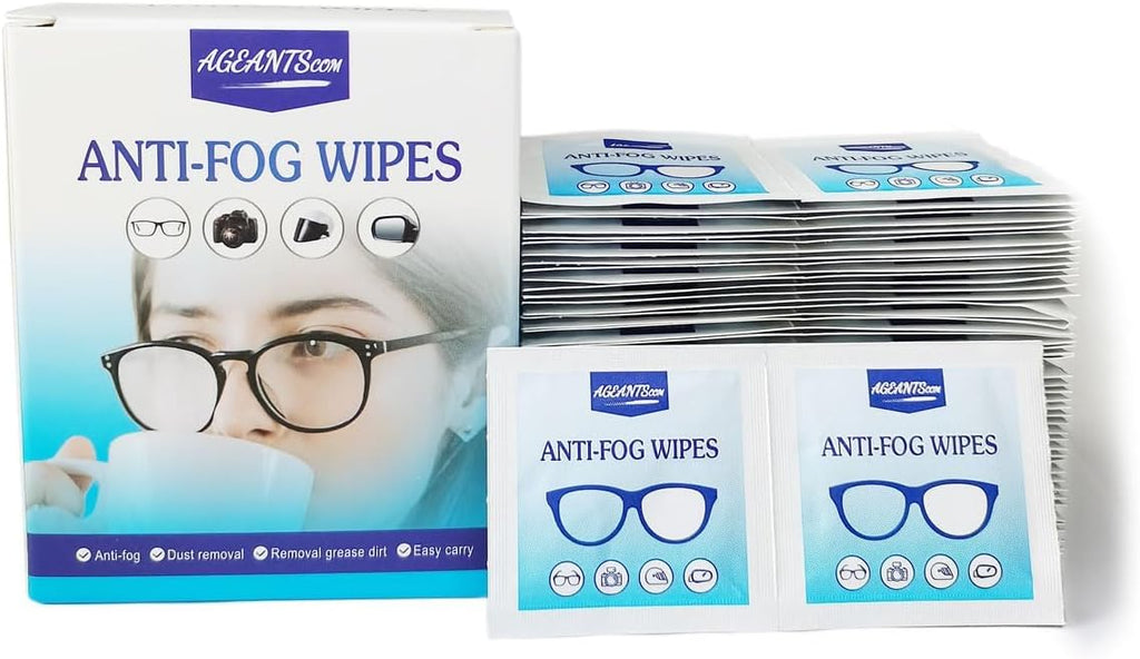Anti-Fog Wipes for Glasses – Eye Glasses Cleaner Wipes, 100 Pack, Individually Wrapped, Pre-Moistened, Quick-Dry, Scratch-Free for Goggles, Camera, Watch, Lens, Laptop, Phone Screens