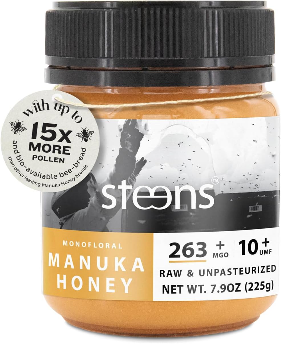 Steens Manuka Honey - MGO 263+ - Pure & Raw 100% Certified UMF 10+ Manuka Honey - Bottled and Sealed in New Zealand - 1x 7.9 oz Jar