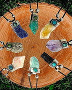Mia Jewel Shop Natural Raw Rough Healing Gemstone Crystal Pendant Silver Metal Chrysocolla Adjustable Necklace - Womens Fashion Handmade Jewelry Boho Accessories