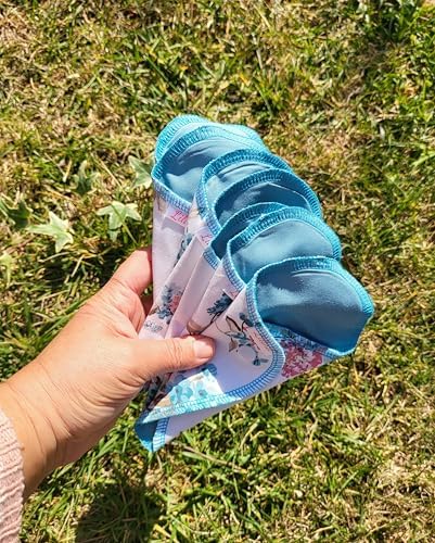 Lilind® 7 Pack Thong Pantyliners on Blue Flowers, Reusable Organic Cloth, Washable Menstrual Pads, Zero Waste 100% Cotton