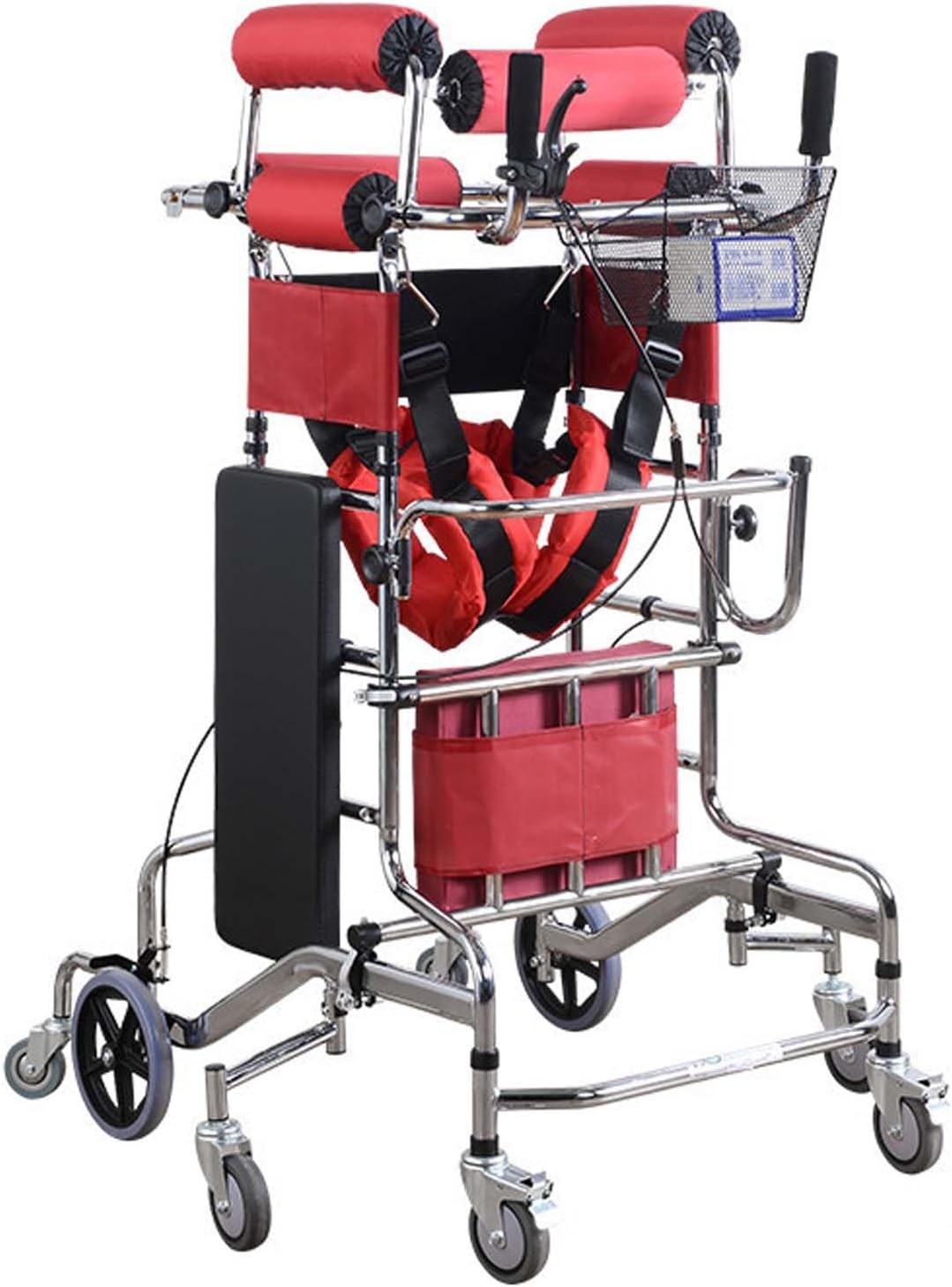 8 Wheels Walkers for Seniors, Walker Adjustable Width and Height, Heavy Duty Walking Mobility Aid Supports Up to 350lbs, Rolling Walker Walking Mobility, for Elderly Handicap Disabled (Red)