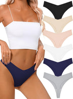 tichers Seamless Thongs for Women No Show Thong V-waisted Stretch Breathable Sexy Panties Underwear 6 Pack