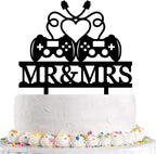 Gamer Couple Wedding Cake Topper - Game Controllers Cake Topper with Heart-Shaped Cable,Romantic Mr&Mrs Topper for Gaming Couples' Bridal Shower Engagement Wedding Anniversary Party Decor