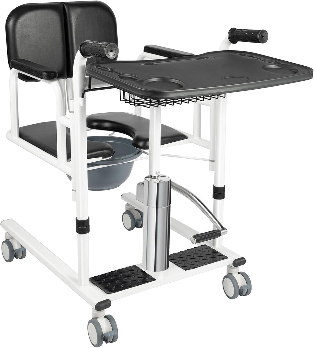 Patient Lift Transfer Chair, 5 in 1 Patient Lift Chair for Elderly and Disabled with 180°Split Seat,Portable Potty & Seat Cushion for Home,Adjustable Hydraulic Lifting Height,330.7lbs (Black)
