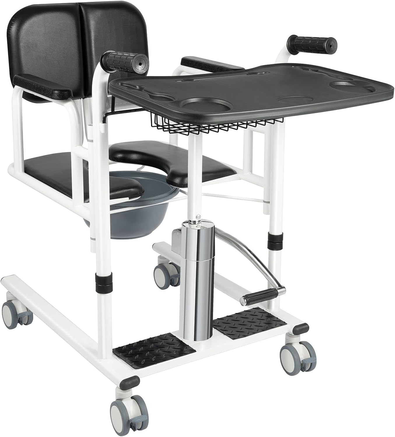 Patient Lift Transfer Chair, 5 in 1 Patient Lift Chair for Elderly and Disabled with 180°Split Seat,Portable Potty & Seat Cushion for Home,Adjustable Hydraulic Lifting Height,330.7lbs (Black)