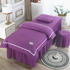 Beauty Salon Bed Cover 4-Piece Massage Table Sheet Set Solid Color Salon Spa Beauty Bedspreads Thick Dustproof Massage Table Skirt Bed Linens Sheets Pillowcase Duvet Cover Sets- Purple||80 * 190cm