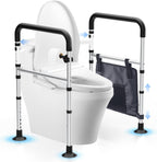 Toilet Safety Rails, Height & Width Adjustable Detachable Toilet Safety Frame for Seniors, Elderly & Disabled, Foldable Handicap Toilet Rails with Handles Storage Bag, Tissue Holder (350LB)