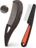 Self-Cleaning Dandruff Comb 2-Pack Set, Hollow Teeth Button-Release Scalp Detox, Fine Tooth 0.5mm & 2mm for Nits Buildup Removal, Women Men Kids, Stainless Steel Ergonomic Anti-Slip Hair Care Tool