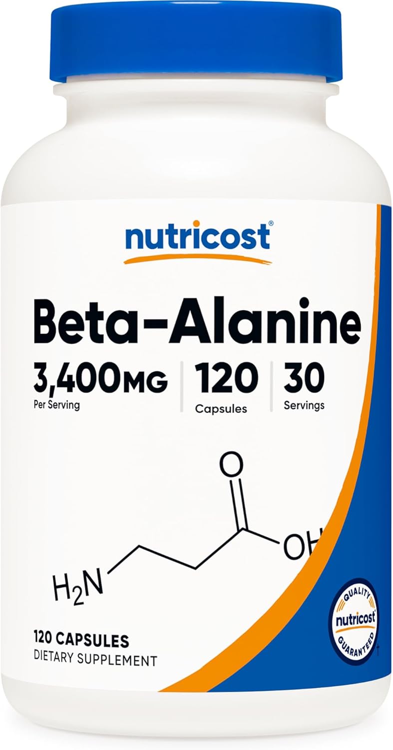 Nutricost Beta-Alanine Capsules 3400mg, 120 Caps (30 Serv) - Potent Beta Alanine, Gluten Free & Non-GMO, 850mg Per Cap