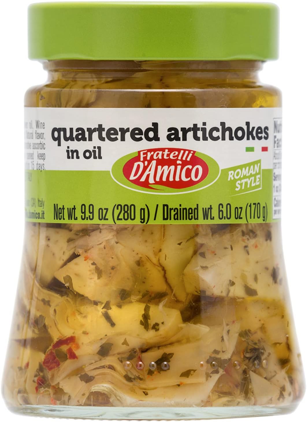 FRATELLI D'AMICO - Quartered Artichokes In Oil "Roman Style", Premium Quality, Chef Selection, 9.9 oz (280 g), Antipasto, Seasoned, Carciofi, Product of Italy