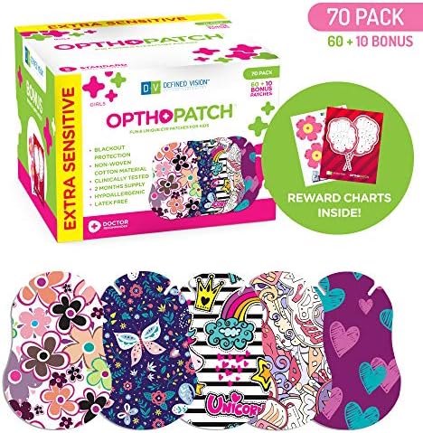 Opthopatch Eye Patches for Kids - Extra Sensitive Adhesive - Girls' Design [Series II] - 70 Count + 2 Reward Charts