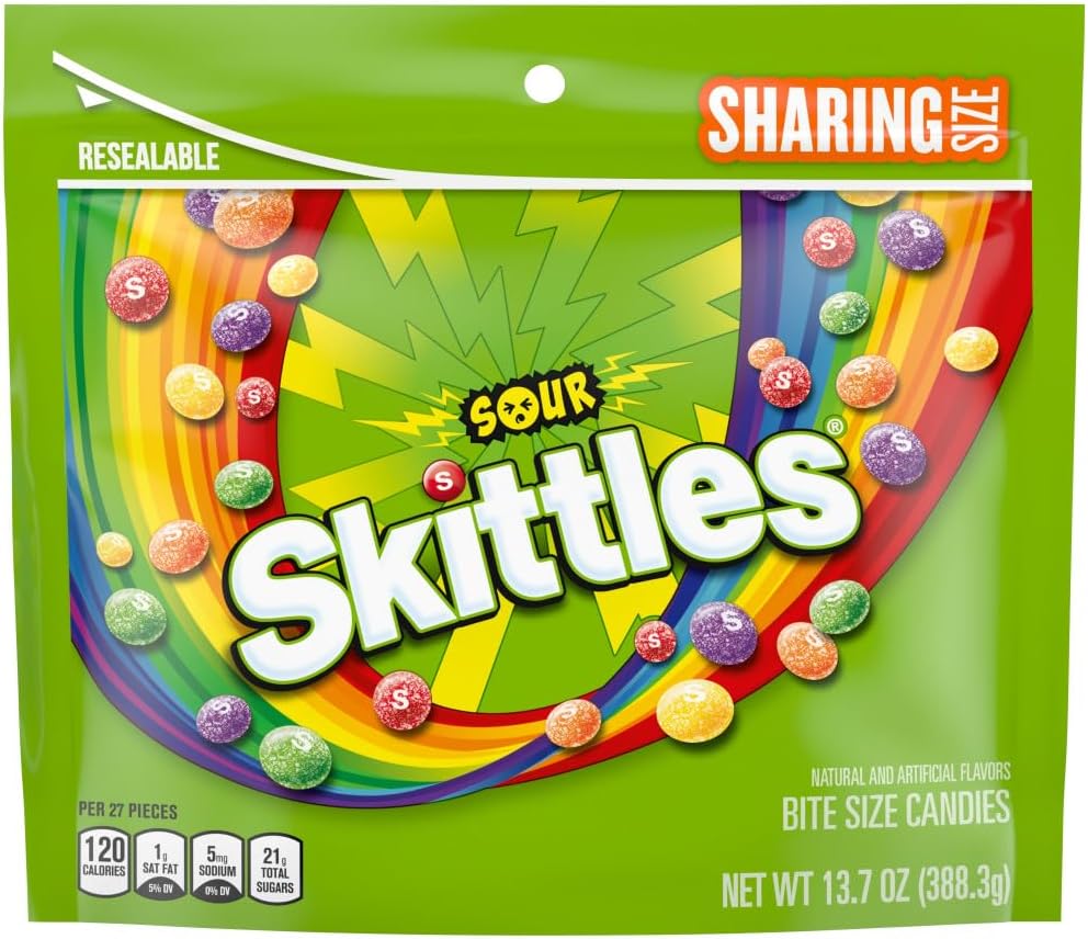 SKITTLES Sour Chewy Candy, Share Size, 13.7 Oz Bag