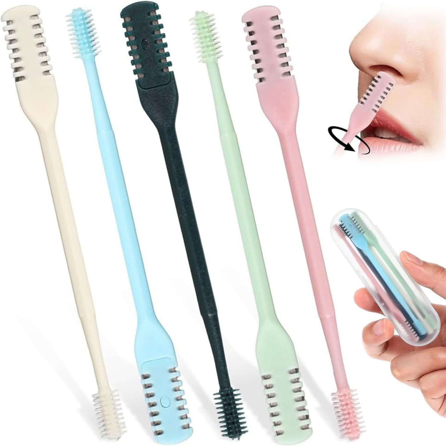 5PCS Nasal Hair Cutter for Women Men, 2026 Upgraded Portable 2-in-1 Nasal Hair Cutter Sticks Double Sided Nose Knife with Soft Cleaning Brush