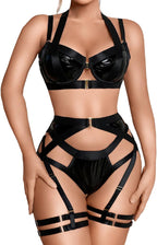 Kaei&Shi Strappy Harness, All Adjustable, Underwire Racerback, 4pc Garter Set